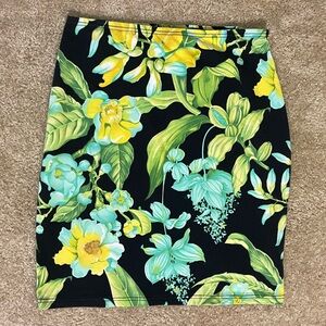 Floral Pencil Skirt in Black with Yellow and Green Accents